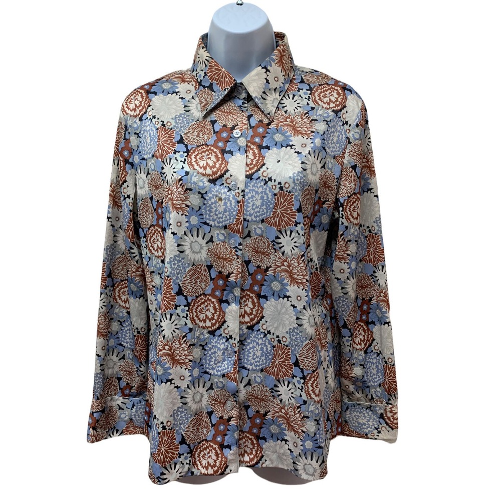 VTG Puccini 70'S Retro Disco Flower Power Shirt Women's Top Size M Point Collar